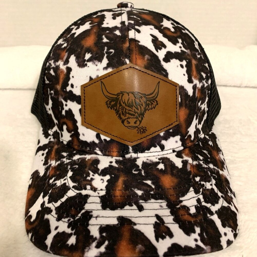 Women's SnapBack Trucker Hat, Ponytail Hole, Adjustable, Highland Cow